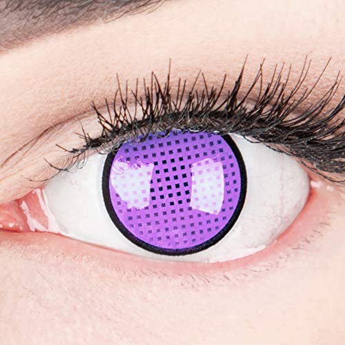 Kolorowe soczewki kontaktowe Meralens 1 para fioletowy czarny Crazy Fun 'Violet Screen R'. Najwyższa jakość na karnawał, ostatki, Halloween z pojemnikiem na soczewki kontaktowe bez mocy