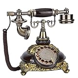  Téléphone Vintage - Corps rétro en Bois et métal, Cadran Rotatif Fonctionnel et Sonnerie Classique en métal