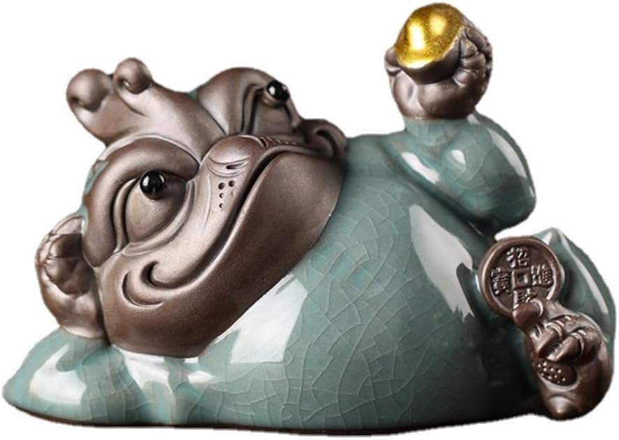 Lucky Golden Toad Tea Pet Ornaments Big Can Raise Three Legged Toad Ge Kiln Tea Tray Utensils Creative Furnishings Ornaments (A)