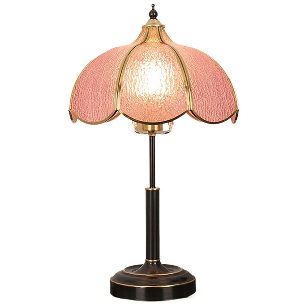 Z4T8M2K6G5 Bedside Lamp Vintage Glass Table Lamp Bedroom Study Living Room Brass Stained Nightstand Lamps(Pink,Large)
