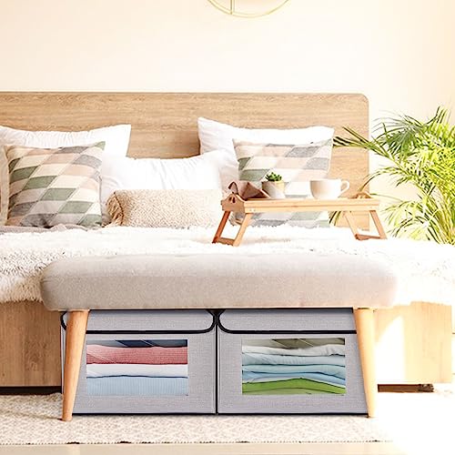 Yheenlf Fabric Storage Boxes,Storage Baskets For Shelves With Lids, Toy Chest Fabric Storage Bins With Handles, Decorative Linen Closet Organizers Boxes, Medium, Lightgray, 1-Pack #TOP6