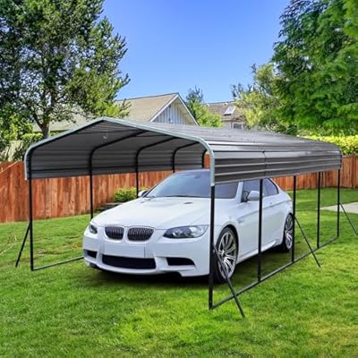 FEMICON Outdoor Heavy-Duty Carport for Backyard Storage, Spacious 12'x20' ft, Weatherproof Roof, Black
