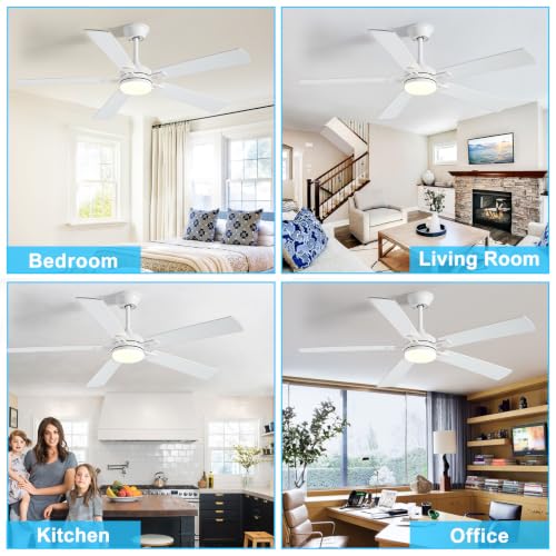 Image of Depuley 60-inch Ceiling Fan with Light: White Ceiling Fan for Living Room Indoor - Modern Ceiling Fan with Remote Control 3CCT Dimmable Noiseless 5 Reversible Wood Blades 6 Speeds Timer