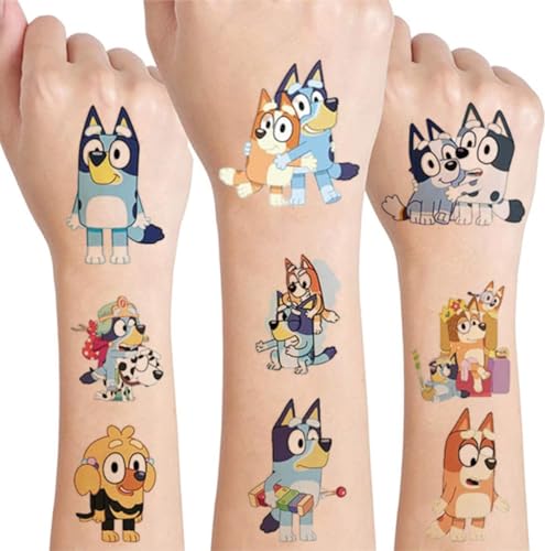 10 Sheets Blue Temporary Tattoos for Kids, Children's Temporary Tattoo Toys, DIY Sticker Arts, Birthday Party Supplies Decorations Party Favors