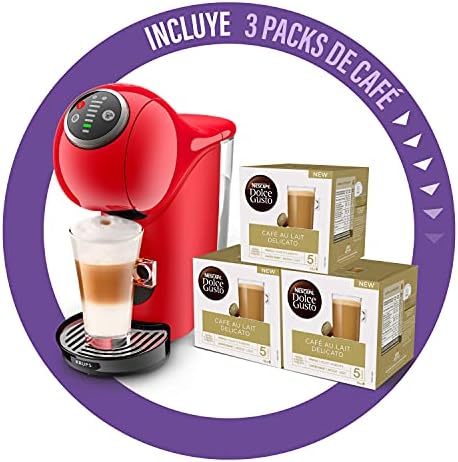 Krups Genio S Plus KP3405 cafetera roja automática + Nescafé DOLCE GUSTO  CAFÉ CON LECHE DELICATO - Pack De 3 x 16 cápsulas - Total: 48 Cápsulas -  PREYCA