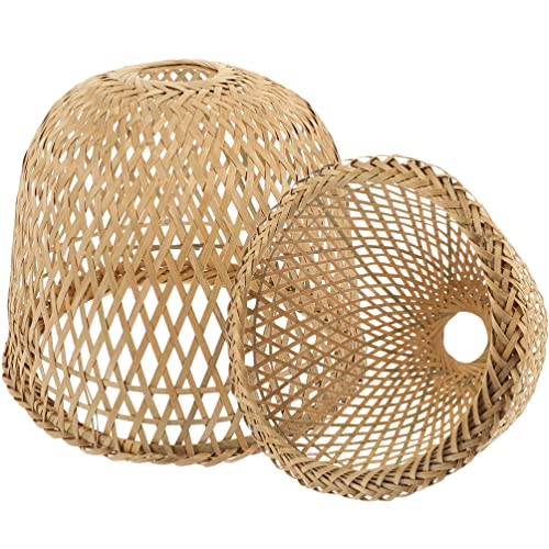 Garneck Rattan-Deckenlampenschirm 2 St&uuml;ck Lichtabdeckung Weben H&auml;ngender Lampenschirm Rustikales Gewebe Deckenbefestigung Schatten Bauernhaus Weiden-Kronleuchter Korb F&uuml;r Wohnzimmer