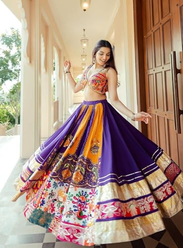 Traditional Lehenga Choli Set, Multicolor Embroidered Wedding Dress, Purple and Gold3