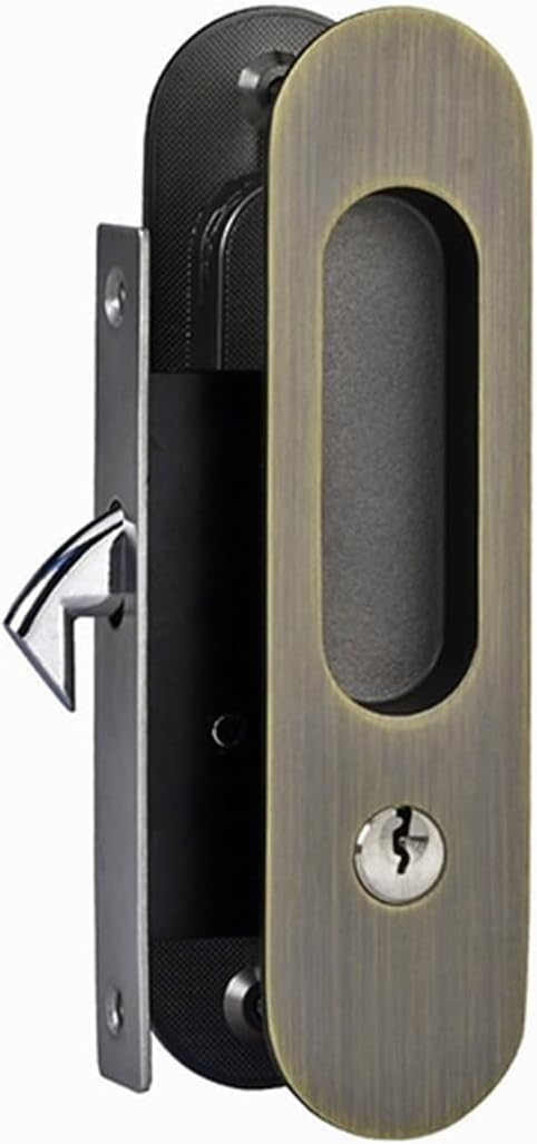 002D Thickened zinc Alloy Sliding Door Lock Sliding Door Folding Door Embedded Anti-Theft Invisible Hook Lock Type(160x40mm Bronze)