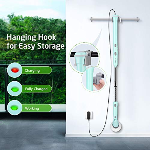 Homitt Electric Spin Scrubber with Rechargeable Battery, Power Bathroom and Shower Scrubber with 4 Replaceable Cleaning Brush Heads, 1 Adjustable Extension Handle for Kitchen, Tub, Tile, Grout, Floor