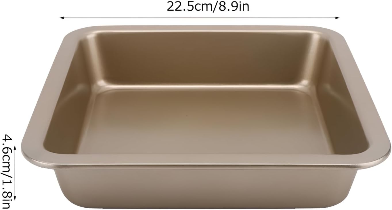 2-Piece Square Cake Pan, 8.86 In Nonstick Carbon Steel, Gold