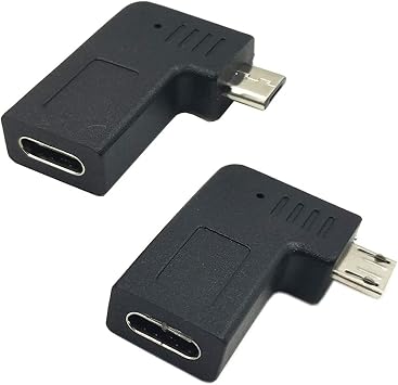 USB Type C to Micro USB Adapter, Set of 2 90 Degree Angled Right Angle Type C Female to Micro USB Male 5 Pin Left / Right Facing USB Terminal Converter Connector Adapter