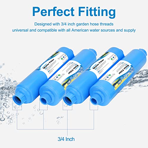 Image of RV Inline Water Filter, NSF Certified, 20 Microns Camper Water Filter, Reduces Bad Taste, Odors, Chlorine, Sands, Ideal for RV, Garden, Pets and Marine, 4 Pack
