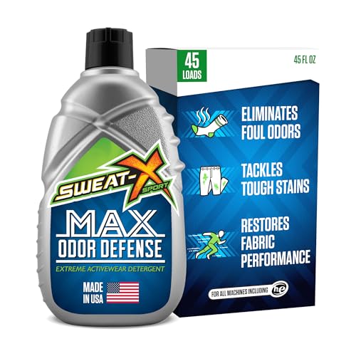 Sweat X Max Odor Defense Laundry Detergent &ndash; Remove the Worst Odors & Toughest Stains &ndash; High Performance Sports Wash for Training Gear & All Fabric Types &ndash; 45 Loads &ndash; 1 Pack