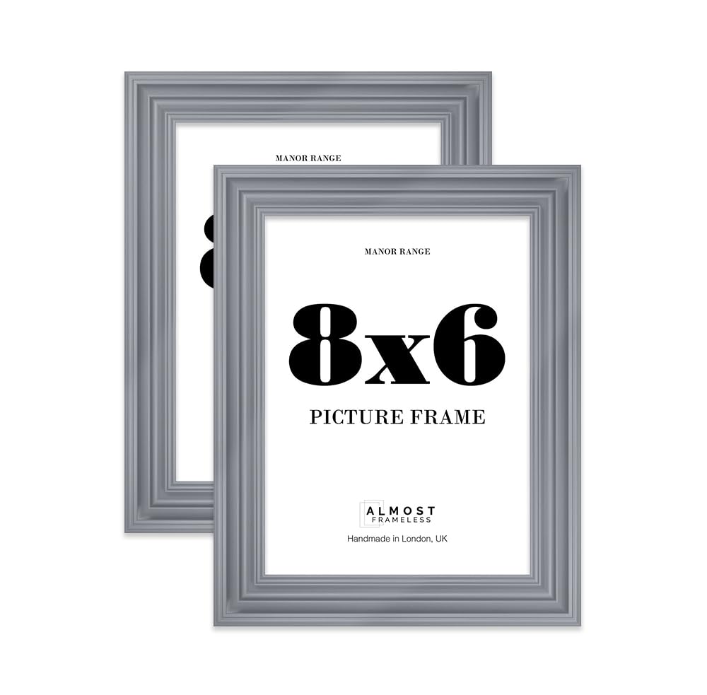 8x6 Picture Frame, Display 8x6 Pictures (20.3 x 15.2cm) - Scandi Grey Bold 42mm Edge Ideal for Home Gallery Display - 2 Pack