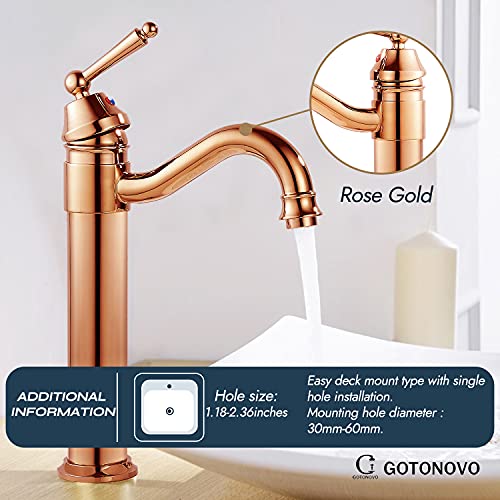 Bathroom Sink Faucets One Hole Single Lever Handle Tall Body Rose Gold Copper Finish With Pop Up Drian Without Overflow Vessel Faucet #TOP3