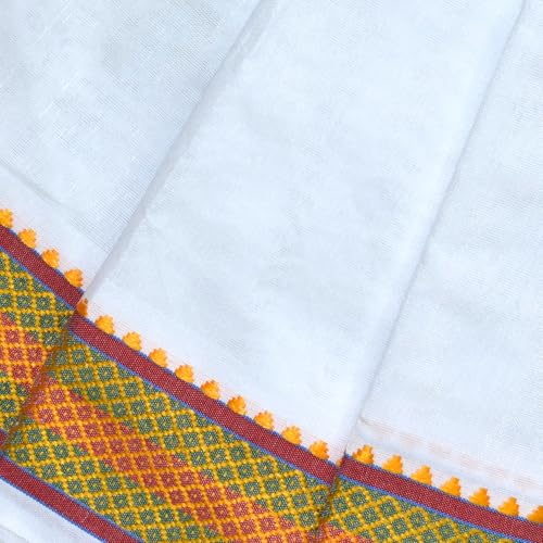 Image of TUNI MANI Men's Panchakacham Dhoti with Angavasthram with Zari Border, Cotton, Size: 9 X 5 (4.0mtr Dhoti, 2.25mtr Towel)