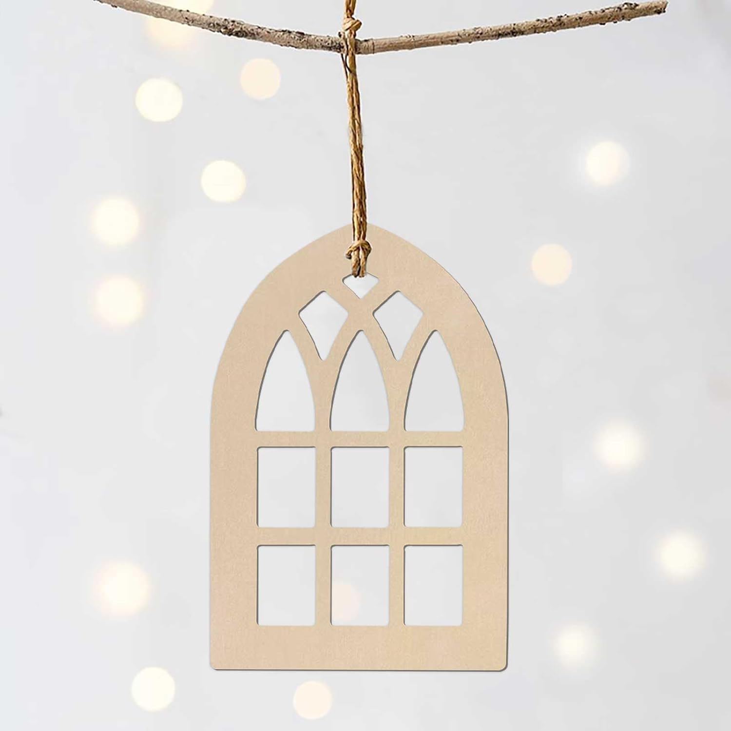 20pcs Wooden Window Shaped DIY Craft Cutouts Window Unfinished Wood Tags with Ropes Ornaments for Wedding Home Christmas Party Decoration
