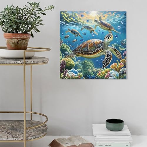 Grande toile murale de tortue pour une salle de bain zen
