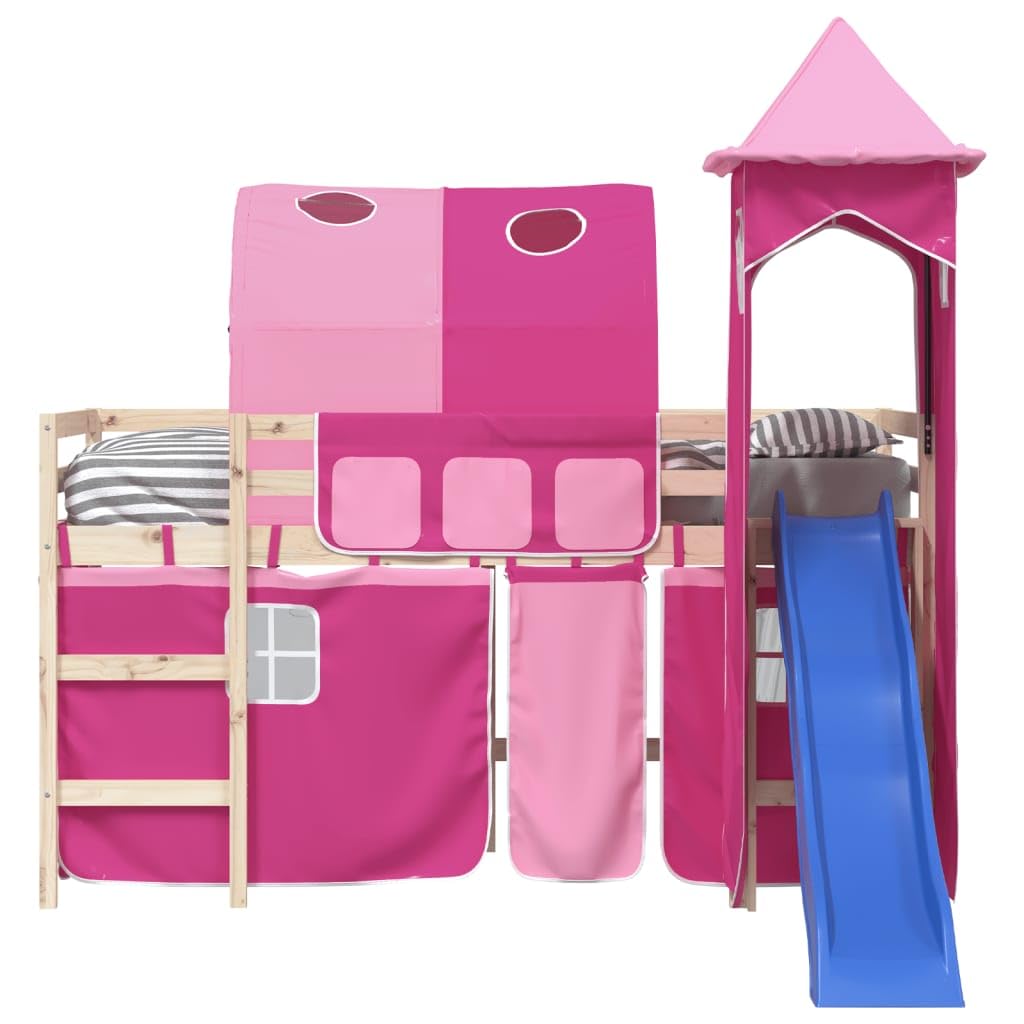 Tomostar Rideau pour Lit Mezzanine, Rideau Ciel pour Lit Superposé Enfant avec Tunnel et Tour Rose