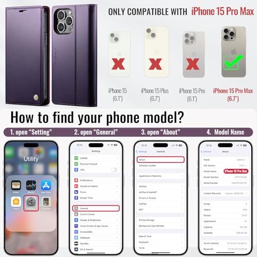PlusnapX Wallet Case for iPhone 15 Pro Max Compatible with Magsafe, 2-in-1 PU Leather Flip RFID Blocking Card Holder Stand Shockproof Magnetic Detachable Cover for iPhone 15 Pro Max, Fashion Purple by PlusnapX - Used condition - Image 7