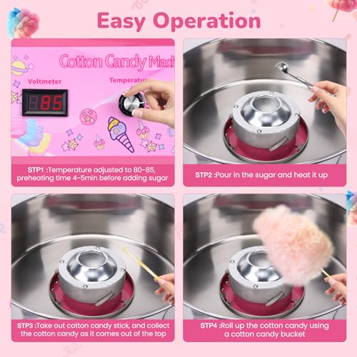 Cotton Candy Machine - Commercial Cotton Candy Machine With Stainless Steel Construction Easy-to-Use Controls Cotton Candy Maker For Endless Cotton Candy, Pink