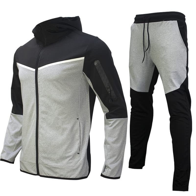 Tuta da uomo 2 pezzi Full Zip con cappuccio tuta atletica casual sport jogging set per gli uomini, Nero , M