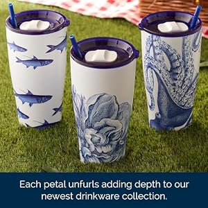 Peony Stainless Steel Insulated Tumbler | Floral Cup, Lid & Straw Set for Travel, Commuting, & School | Perfect for Birthday, Christmas & Holiday Gifts | Blue on White Color | 30 oz Peony Stainless Steel Insulated Tumbler Floral Cup Lid Straw Set for Travel Commuting School Perfect for Birthday Christmas Holiday Gifts Blue on White Color 30 oz
