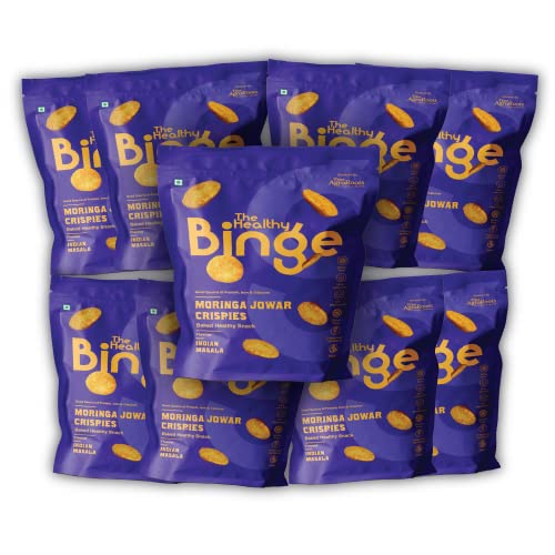 The Healthy Binge | Baked Snacks | Moringa Jowar Chips | Protein & Fibre Rich | No Added sugars| 0% Cholesterol | Indian Masala Flavour | PACK of 9 (40 gm x 9)