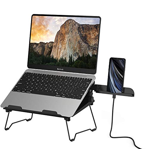 2 in 1 Laptop Notebook Stand with Phone Stand Elekin Adjustable Portable MacBook Stand Foldable Notebook Holder Ergonomic Laptop Riser for MacBook, Air, Pro, Surface Laptop, Ipad, Books to 17,Black