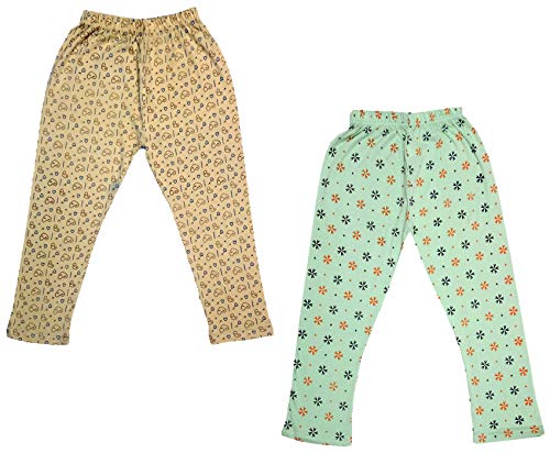 Image of IndiWeaves Girls Printed Cotton Capri Pants for Summer (Green,Beige) Pack of 2