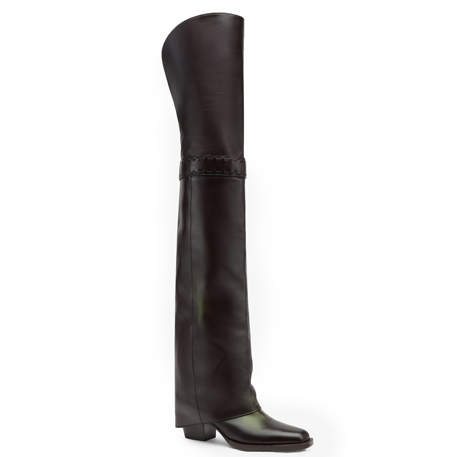 Over The Knee Boots for Women Fold Over Long Boots Chunky Heel Womens Fall Boots with Square Toe
