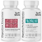 Youth & Tonic Digestive Supplement for Bloating, Regularity & Gut Health. Full Spectrum Enzymes Probiotics & Prebiotics for Digestion to Break Down Food and to Use Daily, for Women & Men – 120 Pills
