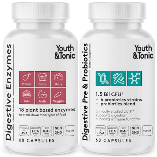 Youth & Tonic Digestive Supplement for Bloating, Regularity & Gut Health. Full Spectrum Enzymes Probiotics & Prebiotics for Digestion to Break Down Food and to Use Daily, for Women & Men – 120 Pills -  OFC Molecular