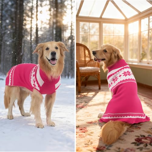 Image of Mihachi Dog Sweater - Winter Coat Apparel Clothes with Colorful Stripes for Cold Weather, Pink SM