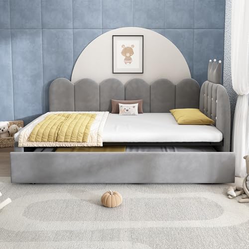 Easexcy 90 x 200 cm Sofá cama con cama nido, 90 x 190 cm, cama individual de invitados, en forma de L, terciopelo, gris, ahorra espacio para habitación de los niños, habitación de invitados, sin