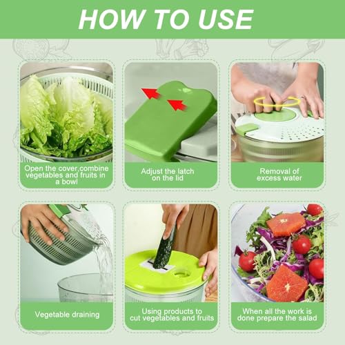 Image of 5 In 1 Salad Spinner,Large Salad Spinner w /Vegetable Chopper,Drain, Bowl,Colander,Multi-Use Lettuce Spinner, Fruit Washer,Wash,Spin and dry Salad Greens,Fruits&Vegetables (5 in1 green)