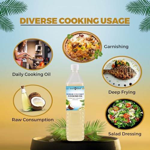 Image of nutndiet Premium Edible Coconut Oil For Cooking, Pouch 1 Litre (Pack of 3)