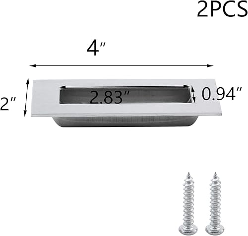Miniatura 2 de T Tulead 2 manijas de acero inoxidable para puerta empotradas, manijas rectangulares planas para puertas correderas, manijas de níquel cepillado de