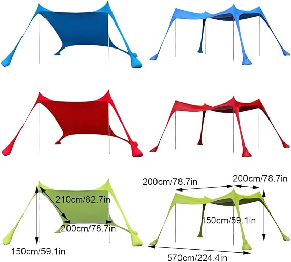 Portable Shade Canopy For Outdoor Adventures Wind-resistant Picnic Tents For Outdoors Beach Tent Sun Shelter Neso Tent, red, Two irons