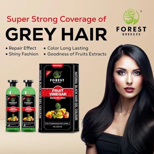Image of Forest Breeze Fruit Vinegar Professional Black Hair Color Gel - Natural Black Hair Dye for Full Grey Coverage 500ml x2 - Gel Form