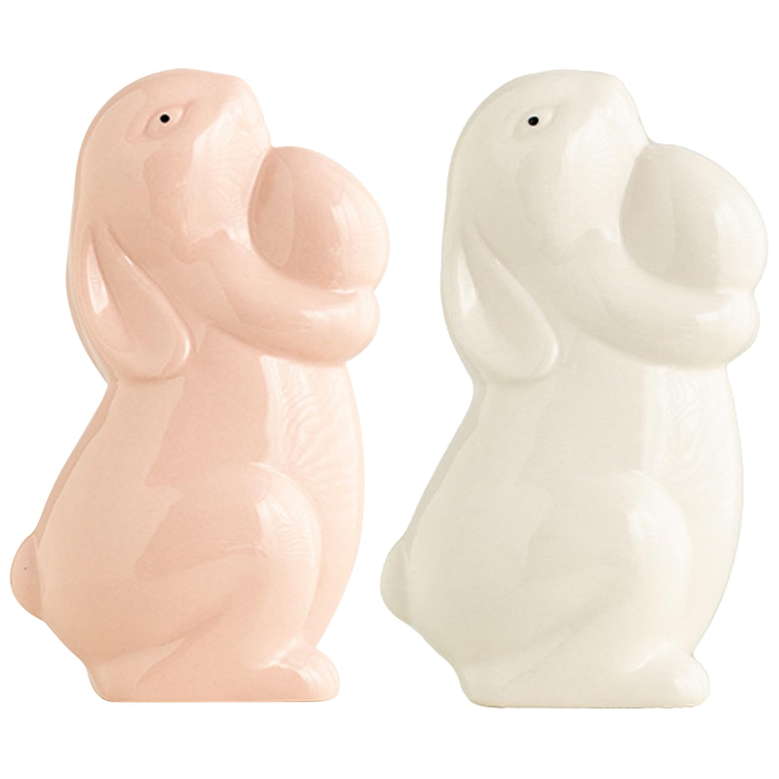 Artibetter 2 Stück Keramik Kaninchen mit Ei Kleine Hasenfiguren in Weiß und Rosa als Osterdekoration für Tisch und Kinderzimmer