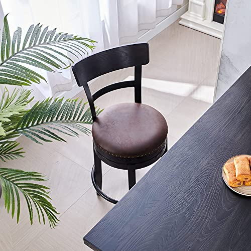 24" Swivel Bar Stool Sets Of 2,360 Degree Swivel Bar Stools With Backs,Wooden Counter Height Barstool,Vegan Leather Thick Cushion Bar Chairs,Kitchen Island Chairs For Kitchen,Pub,Dining Room,Cafe #TOP7