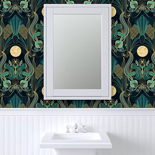 Spoonflower Peel & Stick Wallpaper 12Ft X 2Ft - Art Deco Mermaids Moonlight Night Sky Fantasy Moon Custom Removable Wallpaper #TOP4