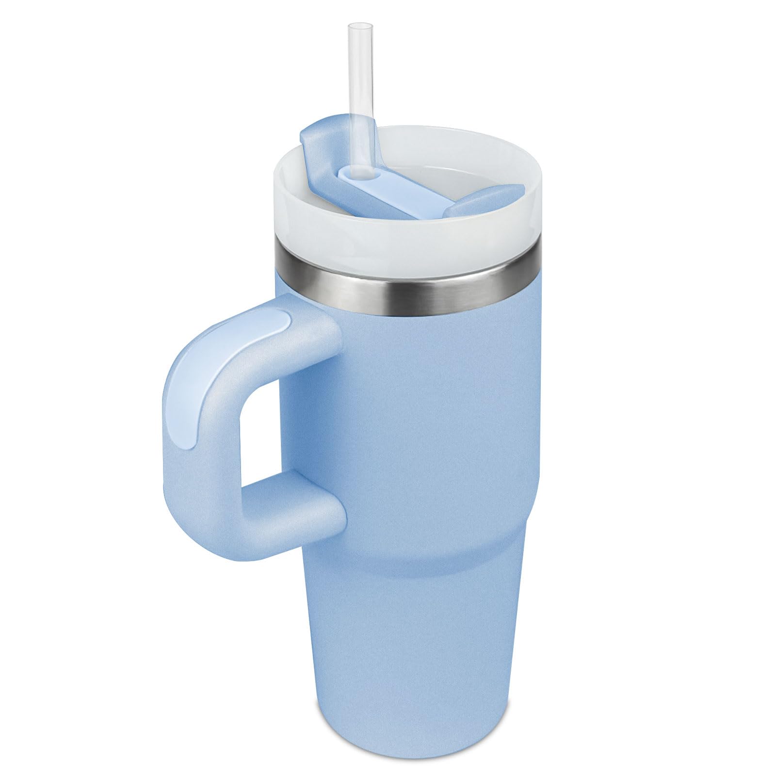 Bestaa 14oz Tumbler mit Griff und Stroh, Thermobecher mit Strohhalm mit Deckel und Stroh, 304 Edelstahl Tumbler, Schule Sport im Freien (blau)