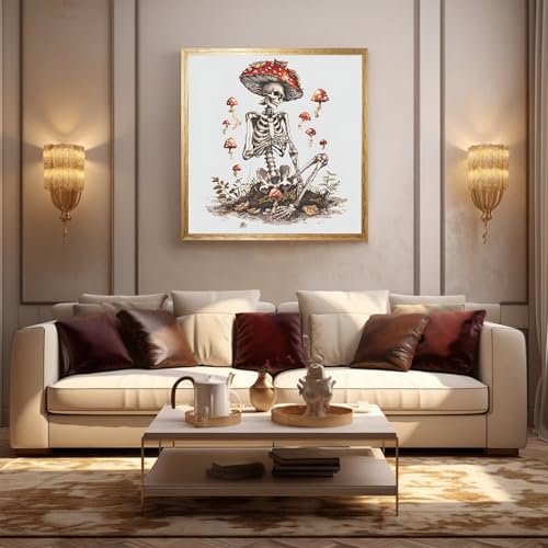 Image of Xinpinzhou Skeleton 11ct Cross Stitch Kits, 11 CT Funny Pre Printed Counted Stamped Cross Stitch Embroidery Needlepoint Needlework Patterns Kits for Beginners Adults Crossstitch 36x36 cm