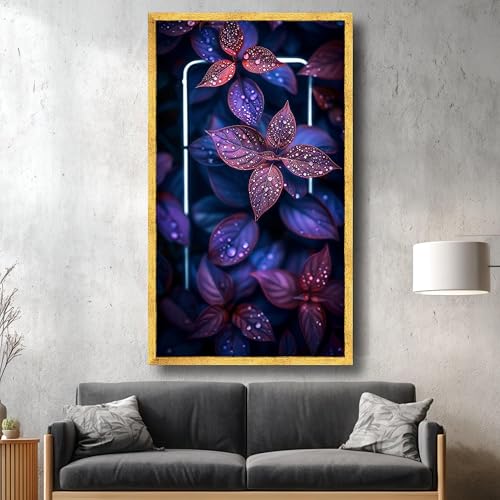 Tableau feuilles violettes grand format pour illuminer un mur sombre