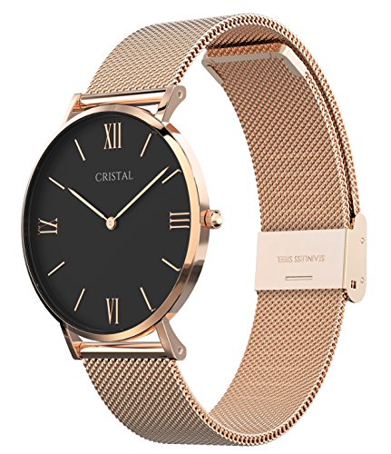 Montre femme or rose en acier inoxydable avec bracelet milanais et cadran en cristal - 3