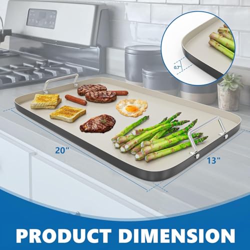 SafBbcue 20" x 13" Double Burner Griddle Pan, Non-Stick Ceramic Coated, for Outdoor Gas Pellet Grill, Stove Top Charcoal Grills, for Weber Charbroil Camp Chef Grill, Black by SafBbcue - Image 2