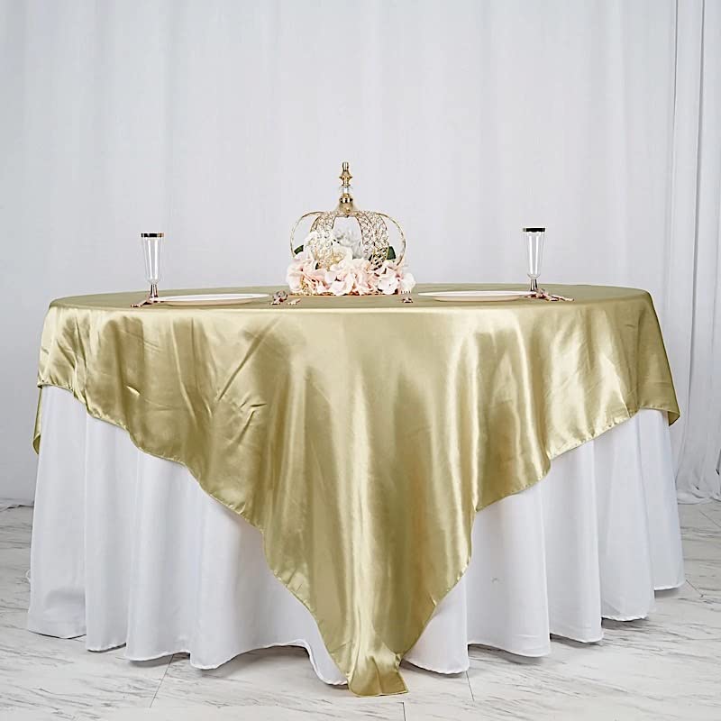 BalsaCircle 90x90-Inch Champagne Satin Table Overlays - Wedding Reception Party Catering Table Linens Decorations