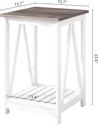 Miniatura 2 de UYIHOME Mesa auxiliar cuadrada de granja mesa auxiliar decorativa con diseño de listones mesa de noche lateral con marco resistente para sala de